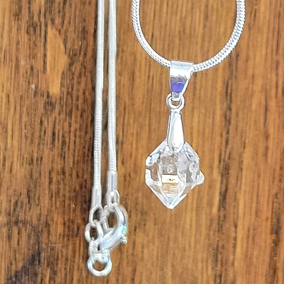 5ct Natural Raw Herkimer Diamond Pendant .925 Bezel & .925 (22") Necklace 1mm - Picture 1 of 11